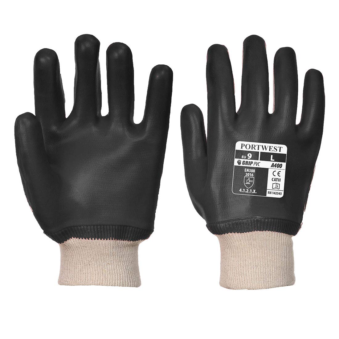 Portwest Pvc Puño Elástico , Tamaño: M, Color: Negro, A400BKRM