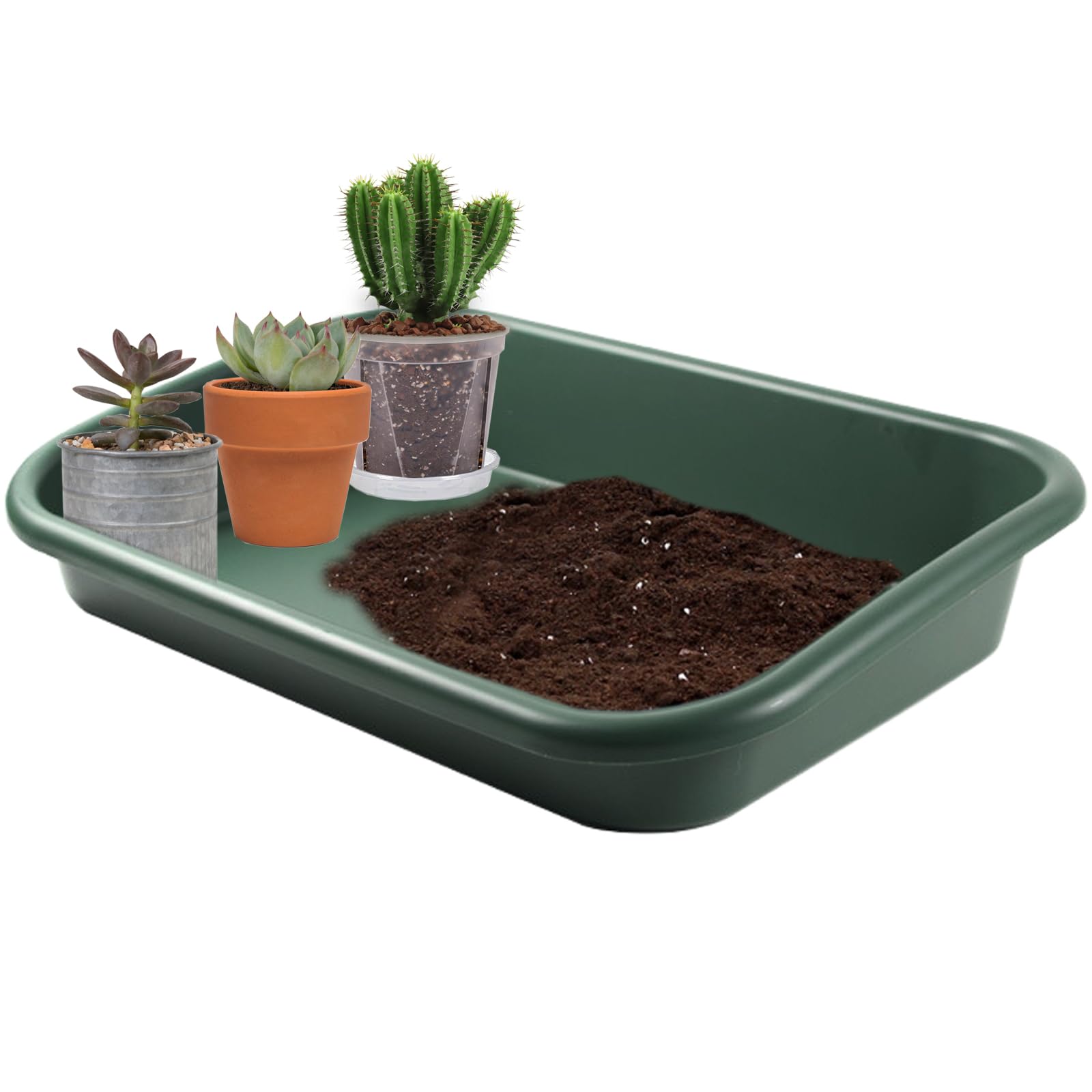 Garden Tidy Tray,Multifunctional Potting Tray for Mixing,Growing,Seeding and Pot Storage, Indoor Easy to Clean Gardening Work Tray for Succulent and Cactus Soil Potting 23"x16.4"x4.3" (1, Green)