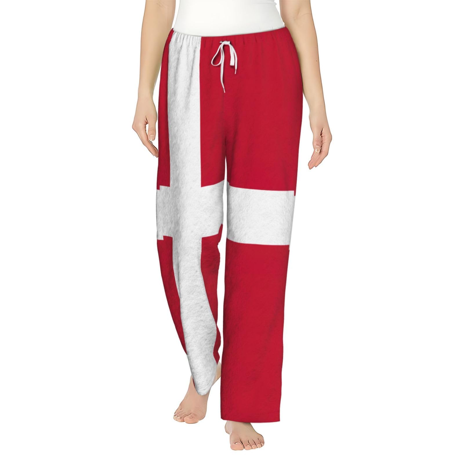 Damen-Schlafanzughose mit dänischer Flagge, Flanell, warm, bequem, für Urlaub, Weihnachten