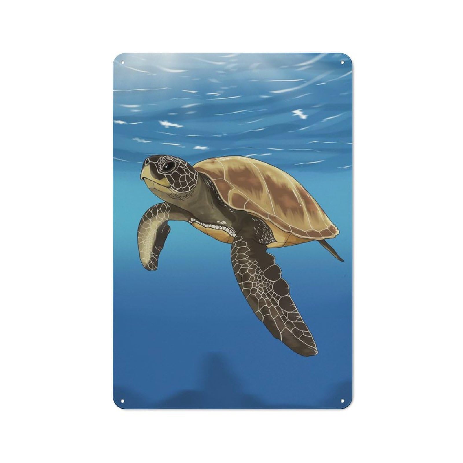 Junmoney Sea Turtle Illustration Tin Wall Plaque 30X20cm With For Hobby Room Or Studio, For Home Interiors, Feature Walls And Decorative Displays