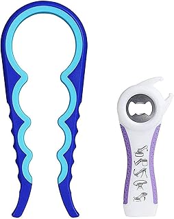 Apriscatole Manuale, Bordo Liscio, Leva Apribottiglie con Antiscivolo Trattare e Ergonomico Manopola di Tornitura per Anziano con Artrite (blu, 2)