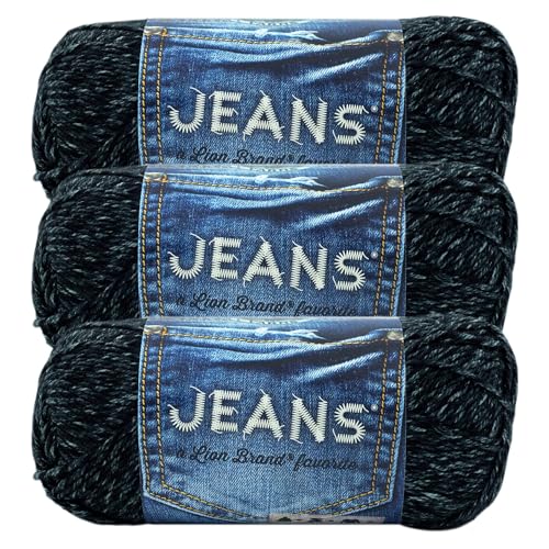 Image of Lion Brand Yarn, Jeans Soft Knit & Crochet Yarn, Stovepipe, Black, 3 Pack