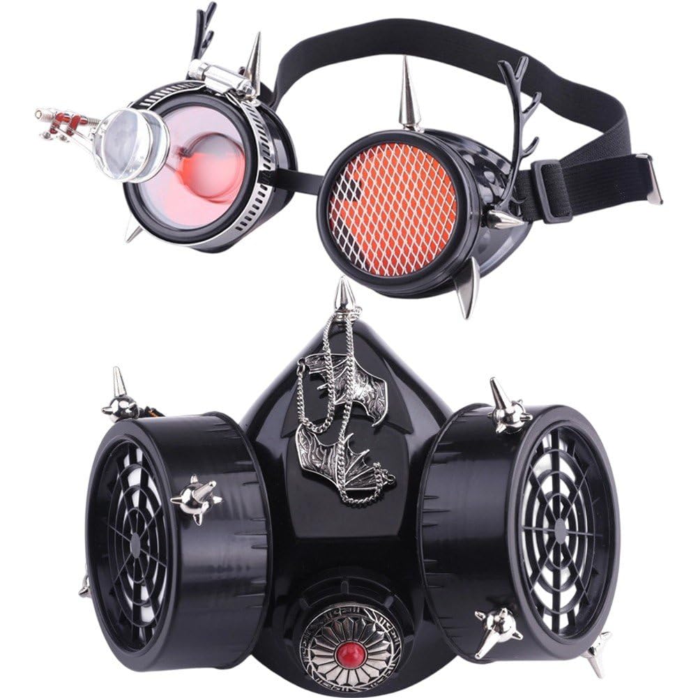 Sanfly Steampunk Gas Goggles Mask Gothic Punk Spike Mask Halloween Gas Mask for Masquerade Carnival Cosplay Props