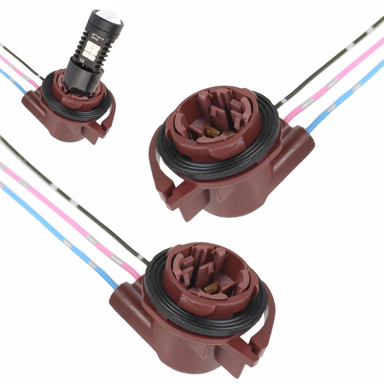 pinflaw 2 PCS Car 3157 Brake Light Socket with 5.11" Pre-Wired, American Car Tail Light Instrument Light Socket Plug-in Wiring Harness Base, Plug-and-Play Accessories, for Most Cars (Brown)