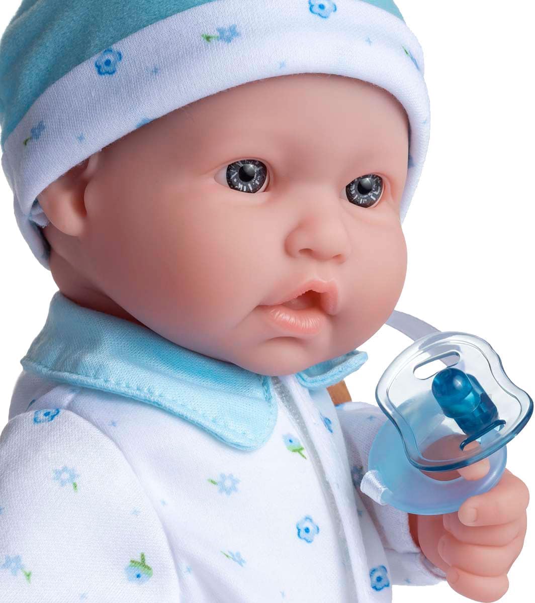 JC Toys Bambola La Baby 40 cm con corpo morbido e lavabile, biberon magico e lecca-lecca, blu, progettata in Spagna, +12 mesi