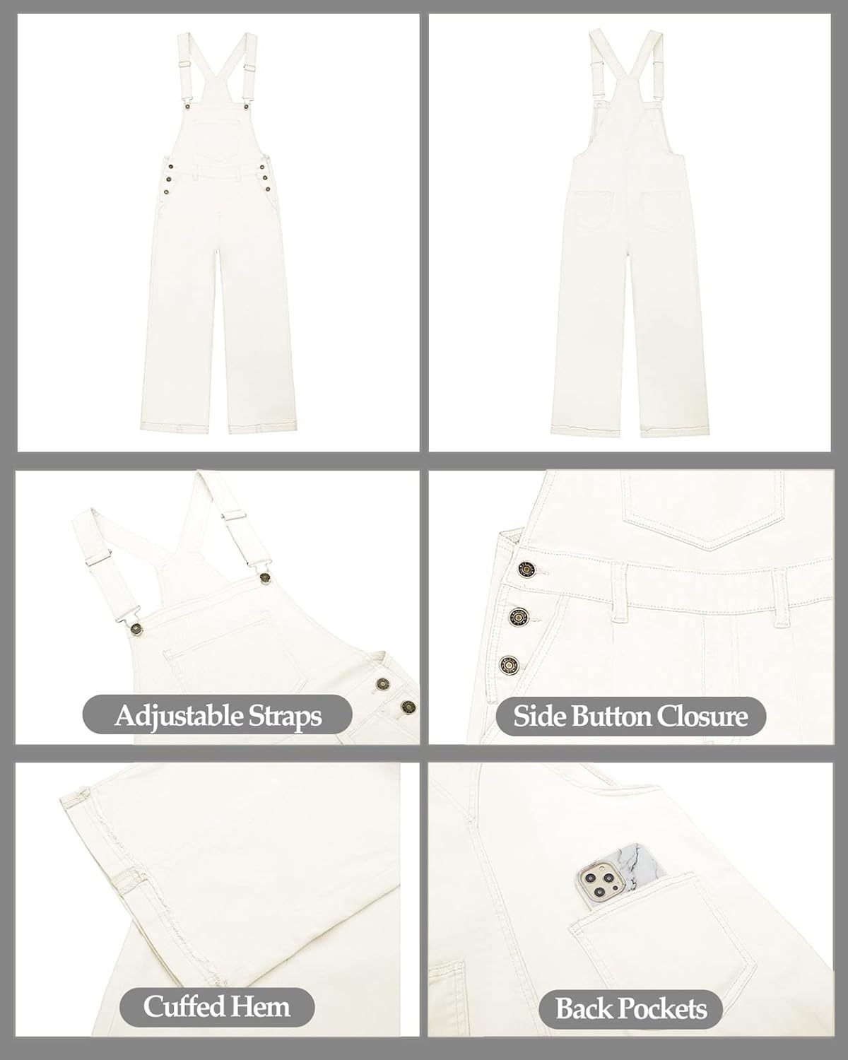 Vetinee Womens Overalls Denim Loose Fit Wide Leg Bib Stretch Baggy Jeans Jumpsuit Y2K Comfy - Image 6