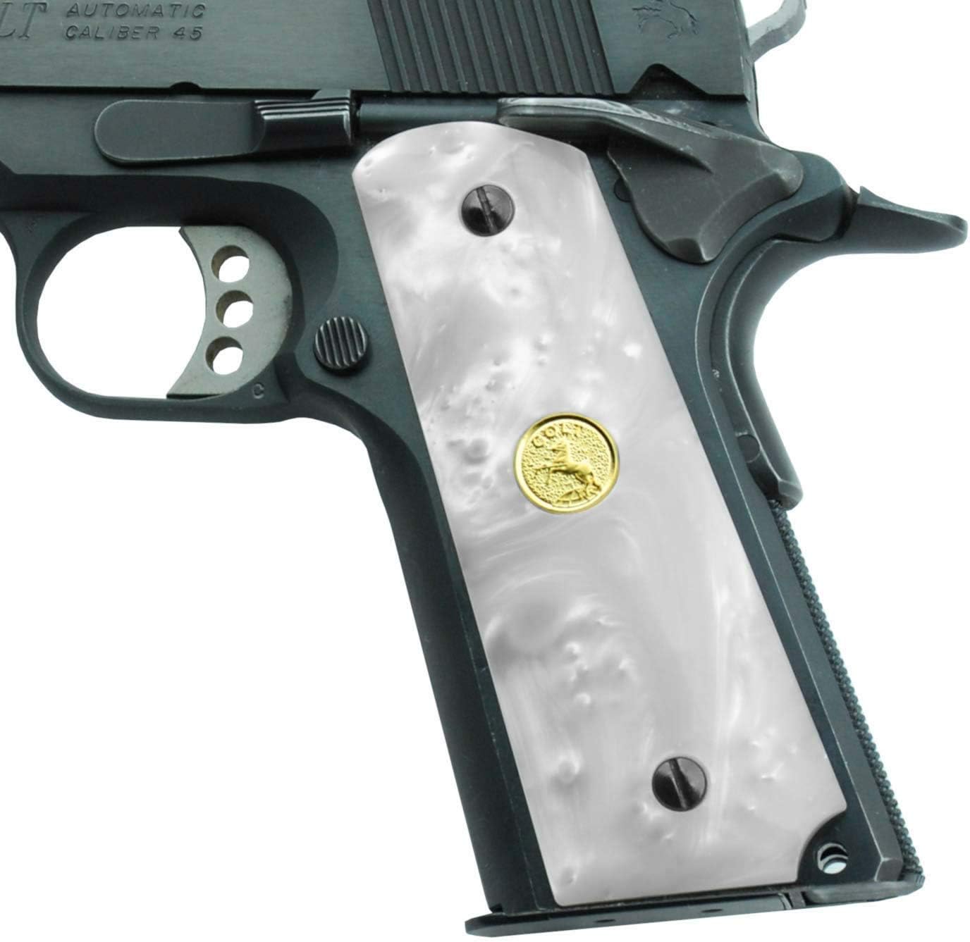 Altamont 1911 Grips - Pearl - Full Size 1911 Grips w. Ambi Safety fits Most Commander, Standard & Government 1911 Models - Made in USA