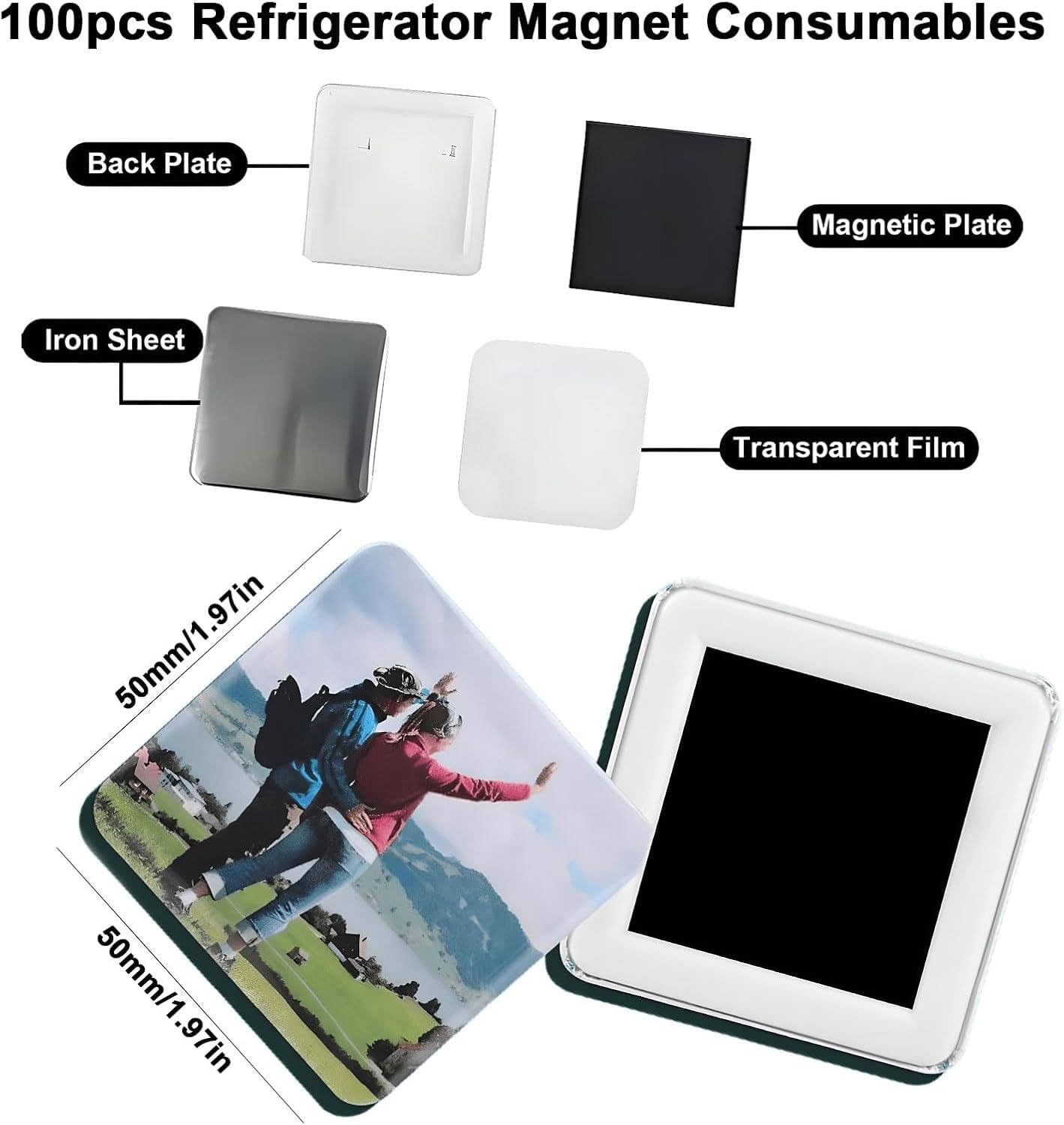 Kit De Máquina Para Hacer Imanes Cuadrados De Refrigerador De 50 X 50 Mm, Prensa Para Calcomanías De Fotos, Máquina Para Hacer Imanes, Con Cortador De Papel, 100 Piezas De Materiales.