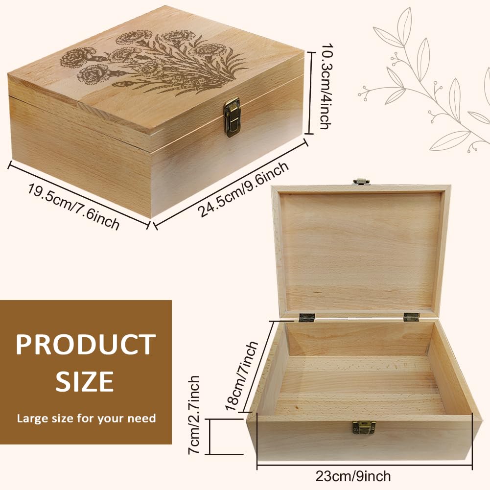 arricraft 1 Stück Erinnerungsbox Aus Holz Dekorative Erinnerungsbox Aus Holz Mit Nelken Cluster Muster Und Scharnierdeckel Für Jubiläumsfotos DVDs Buchstaben Schmuck 24.5x19.5x10.3cm