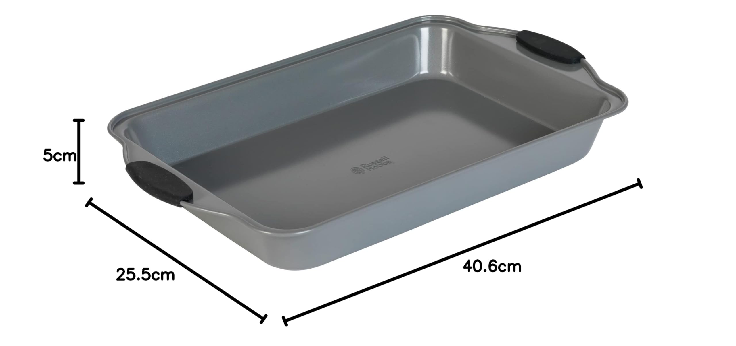 Russell Hobbs Pearlised Plat de Cuisson Rectangulaire 40cm, Plat à Four Avec Poignées Antidérapantes en Silicone, Plat Rôtissoire Anti-Adhésif en Acier Carbone, Sans PFOA, Passe au Four Jusqu'à 200°C