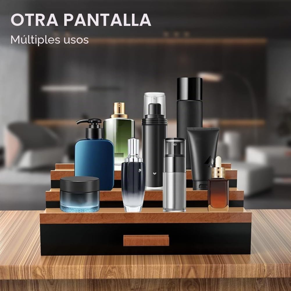 Organizador de perfume para hombres, 3 niveles, caja de almacenamiento de cosméticos, expositor de perfume con cajón oculto, soporte para perfume, estante graduado para joyas de perfume para