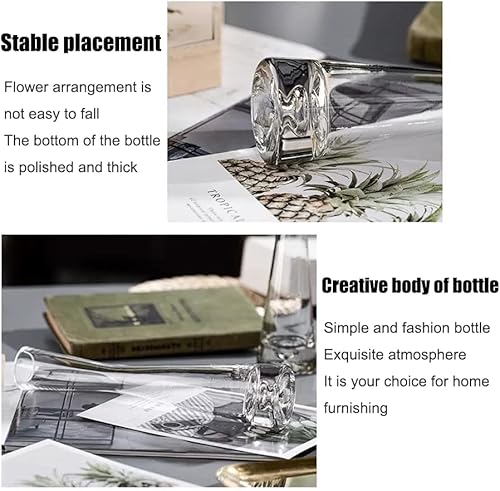 Miniatura 7 de Jarrón de cristal soplado hecho a mano, pequeño jarrón de vidrio transparente, jarrón de flores de vidrio, base pesada, jarrón de flores de un solo