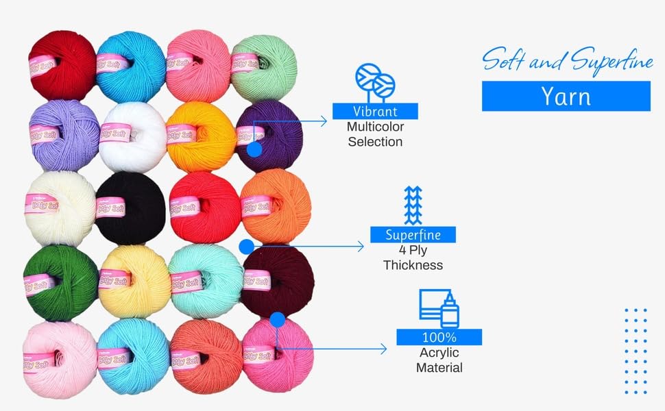 Image of Vardhman BabySoft Knitting Yarn | 100% Acrylic Wool | 4 Ply | Thin Knitting & Crocheting Hook Thread & Lightweight | Special Baby Wool | 150 Grams (6 Balls of 25g) | Machine Washable | Ideal for Blankets, Hats, Booties Ultra-Soft for Baby Sweaters, Blankets, Caps, Socks, Soft toys, Art & craft (Multicolour)