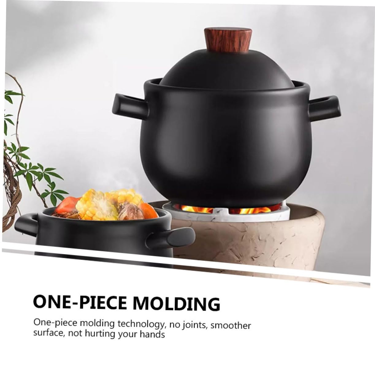 VICASKY Casseruola in Ceramica 2,5l con Coperchio Manico Ergonomico Pentola di Terracotta per Stufati e Zuppe Uso Domestico Cucina Essenziali