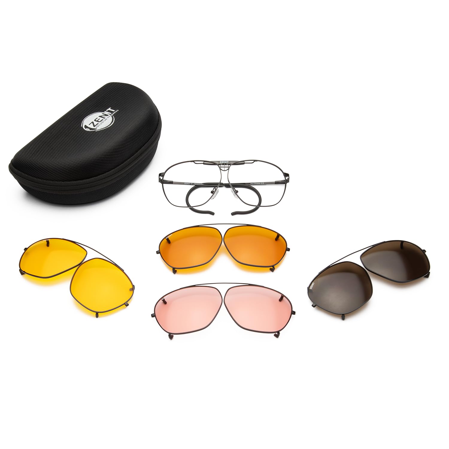 Gafas de tiro y caza graduables personalizables amarillo y marrón montura negra