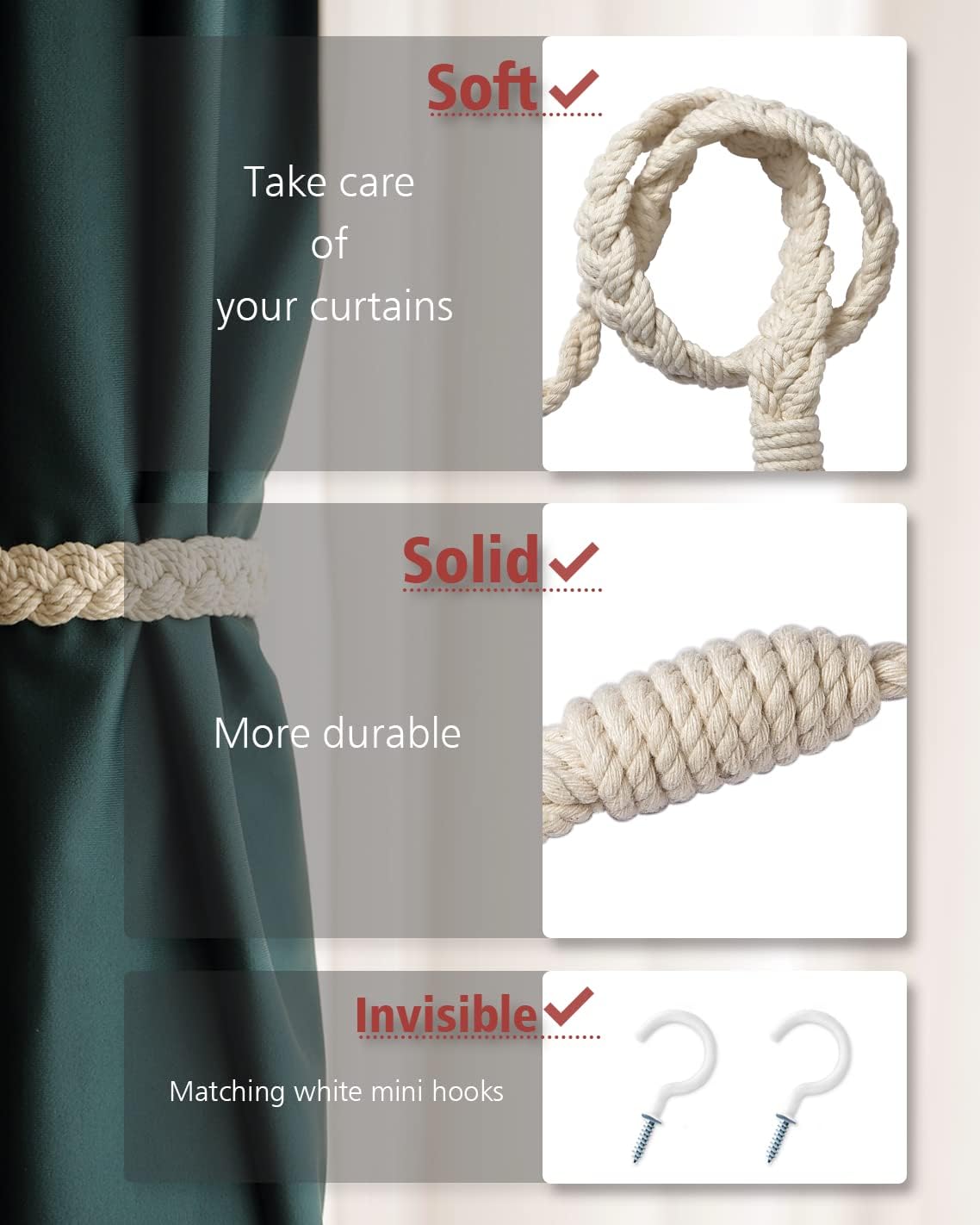 SunVFaFa Curtain Ties 2 Pack,Indoor Outdoor Curtain Tiebacks Rope,25in Rural Boho Curtain holdbacks for Sheer Curtains Home Office Farmhouse Patio Decorative Window Drapes,Beige : Home & Kitchen