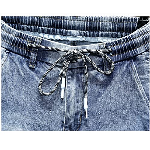 Jean bleu clair denim stretch style haren décontracté avec cordon de serrage - 5