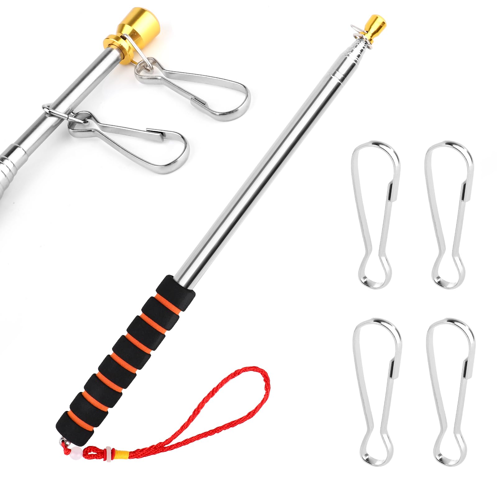 Nexlynk 3 Meter (9.8FT) Telescopic Flag Pole,Stainless Steel Handheld Portable Extendable Retractable Flagpole with Anti-Slip Grip Clip for Tour Guide Festival Teaching Pointer Presentations(Orange)