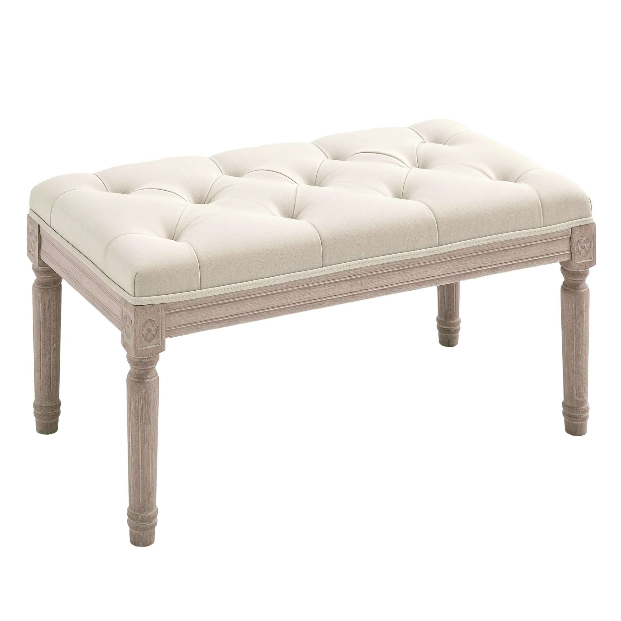 HOMCOM 80cm End of Bed Bench Window Seat Tufted Bench, Cream White | for Bedroom, Hallway, Living Room
