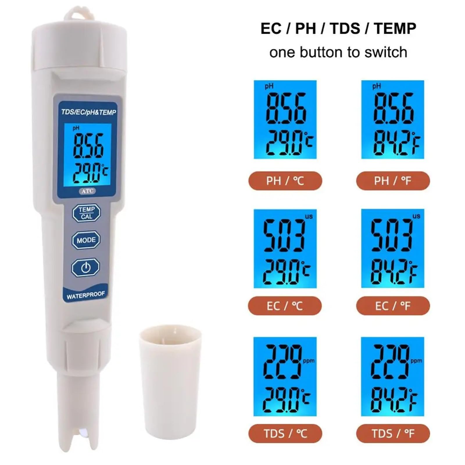 Misuratore di PH TDS 4 in 1, misuratore di PH/TDS/EC/Temperatura, Monitor Digitale della qualità Acqua for Piscine, Acqua Potabile, acquari