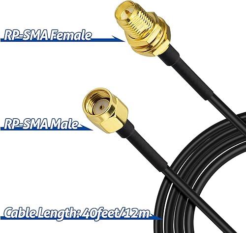 Miniatura 7 de Bingfu WiFi Antenna Extension Cable 40 feet RP-SMA Male to RP-SMA Female Bulkhead Mount Double Shielded Low Loss -100 Cable for WiFi Wireless Router