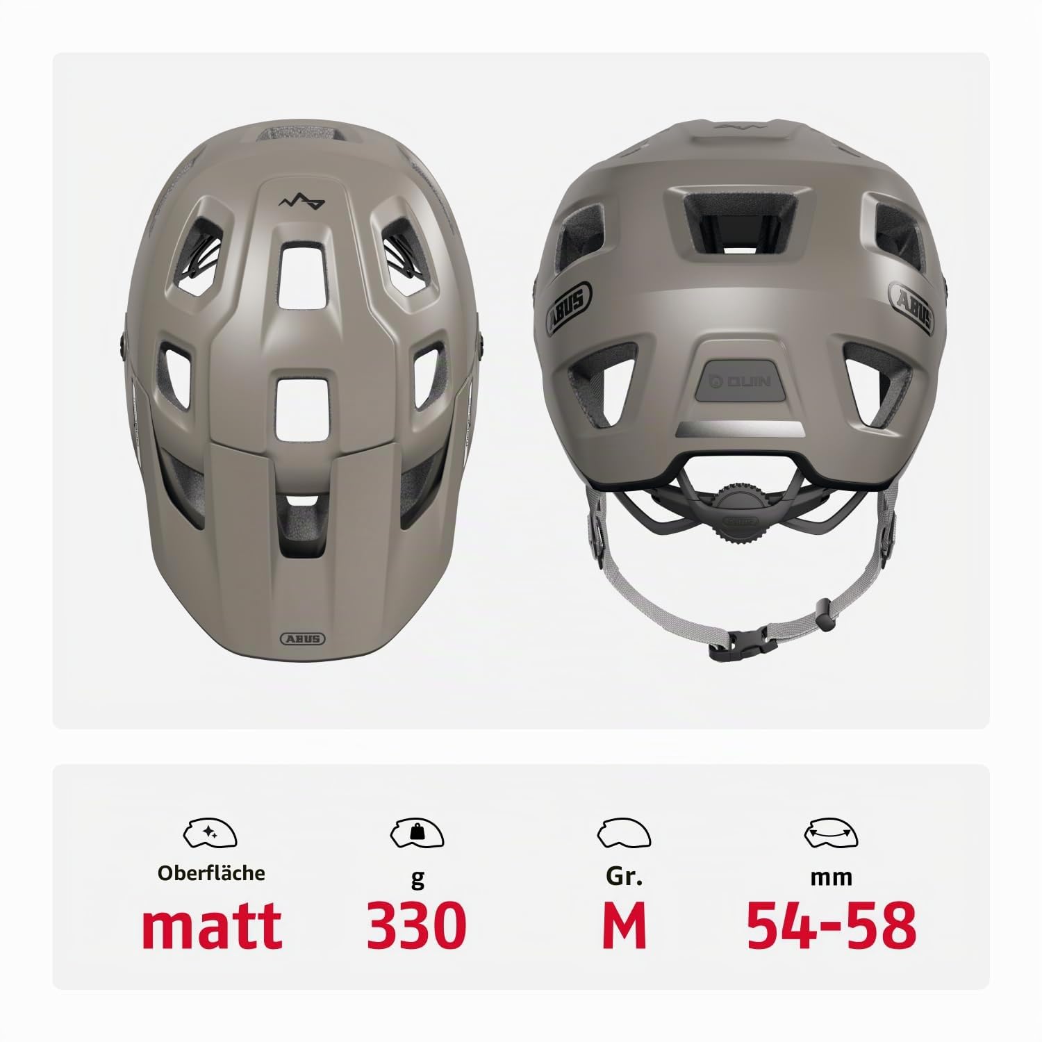 ABUS MTB-Helm MoDrop - robuster Fahrradhelm mit guter Belüftung für Mountainbiker - individuelle Passform - Unisex - Grau, M