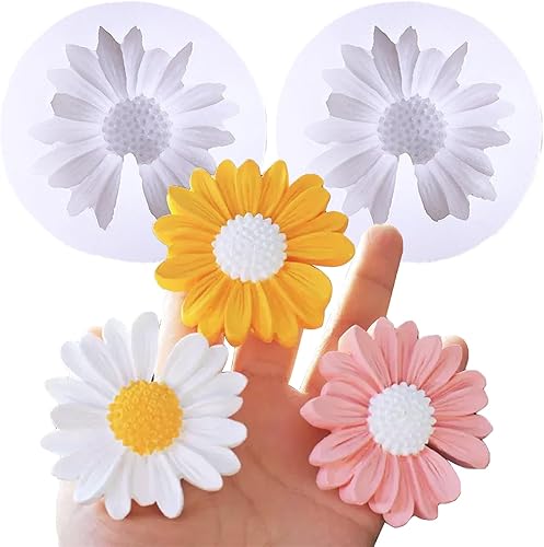 Wehous Molde de silicona de flores de margarita, fondant de flores 3D, molde de decoración de cupcakes de chocolate, moldes de resina únicos para