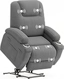 Power Lift Recliner Chair with Massage Ergonomic Recliner Chair for Elderly People, Single Sofa with Cup Holders, Side Pockets (Fabric, Gray)