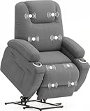 Power Lift Recliner Chair with Massage Ergonomic Recliner Chair for Elderly People&comma; Single Sofa with Cup Holders&comma; Side Pockets &lpar;Fabric&comma; Gray&rpar;