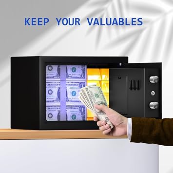 Digital Safe Box with Sensor Light, Electronic Keypad, Steel Construction, Hidden Safe for Home, Wall or Cabinet Anchoring Design (Black)