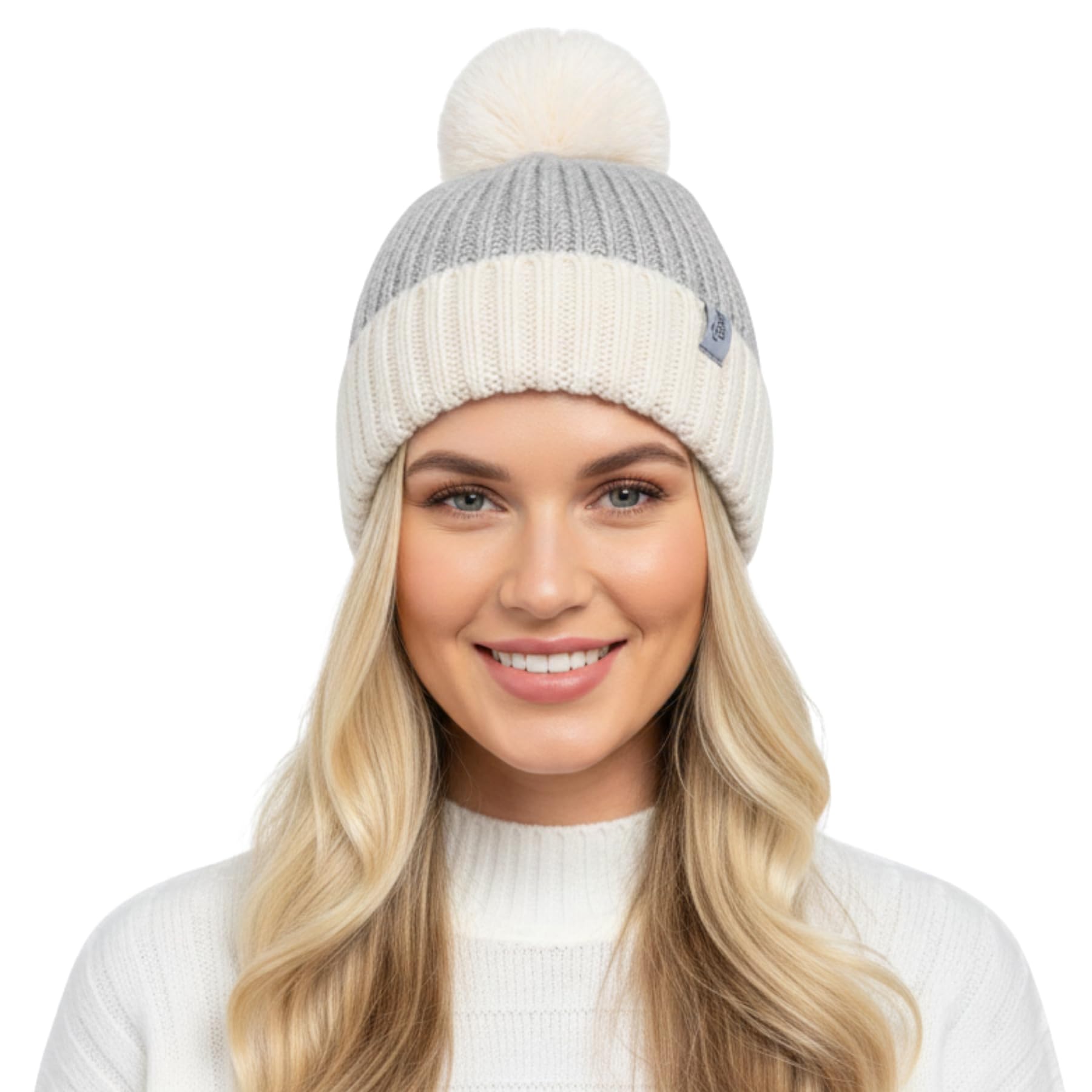 A2z Women's Grey Hat Twist Yarn Brushed Ribbed Bobble Knitted Pom Pom - Hat Lh1181 One Size