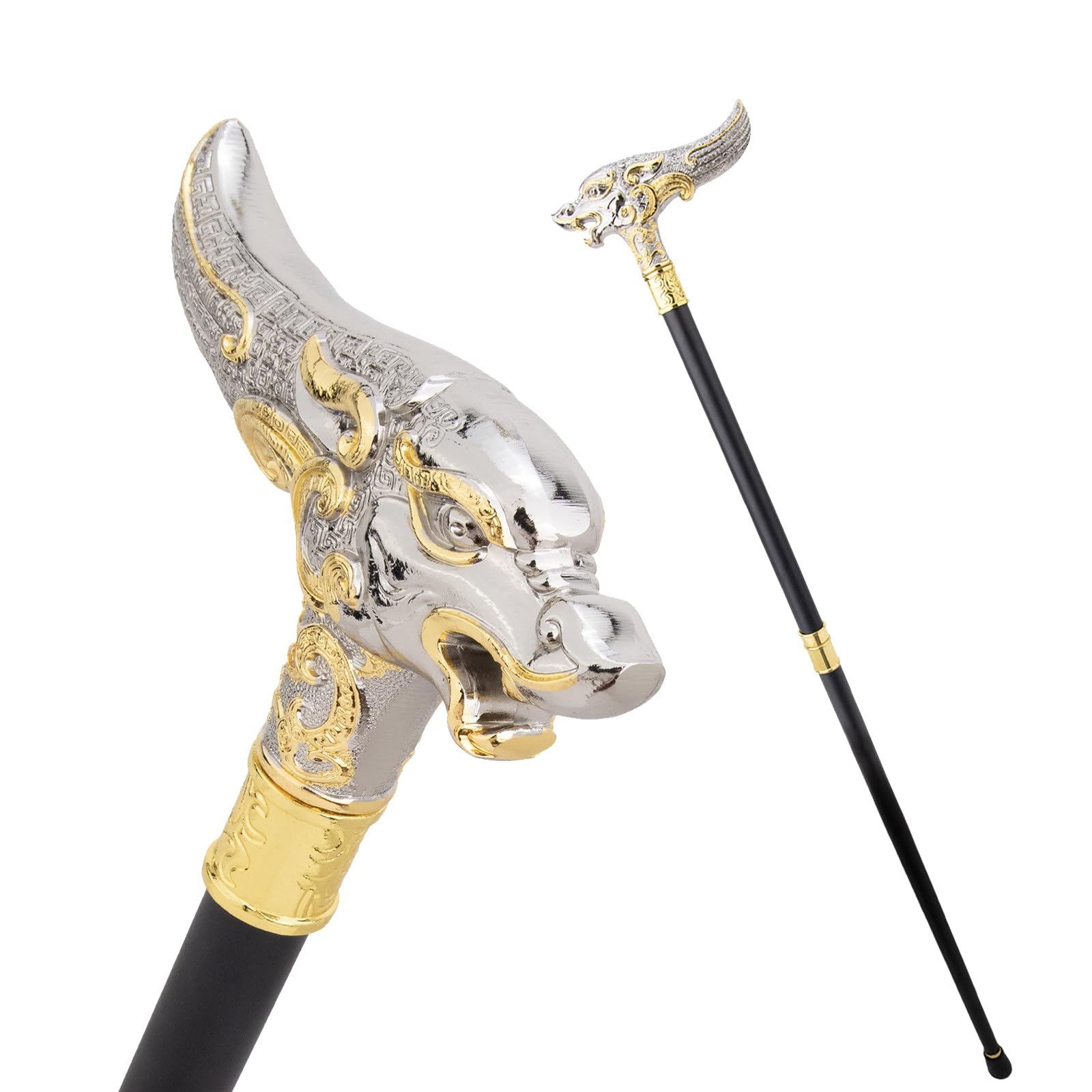 Bastón con Dragón Dorado y Nubes Auspiciosas, Elegante Bastón de Paseo Chapado en Oro Para Fiestas Formales y Cosplay 92 Cm(White)