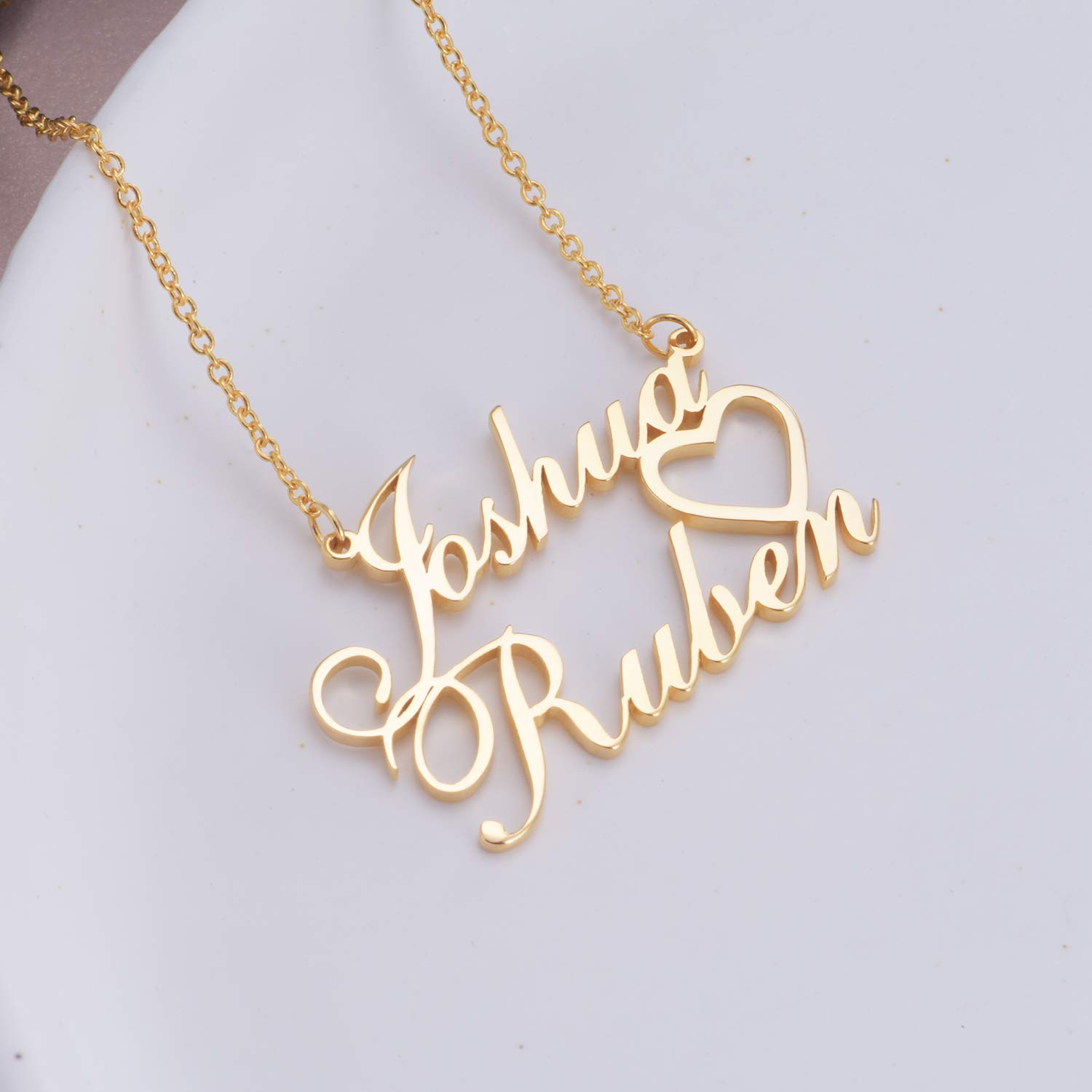 LONAGO 925 Sterling Silber Personalisierte Namenskette Liebesherz Benutzerdefinierte Zwei Namen Anhänger Halskette Schmuck