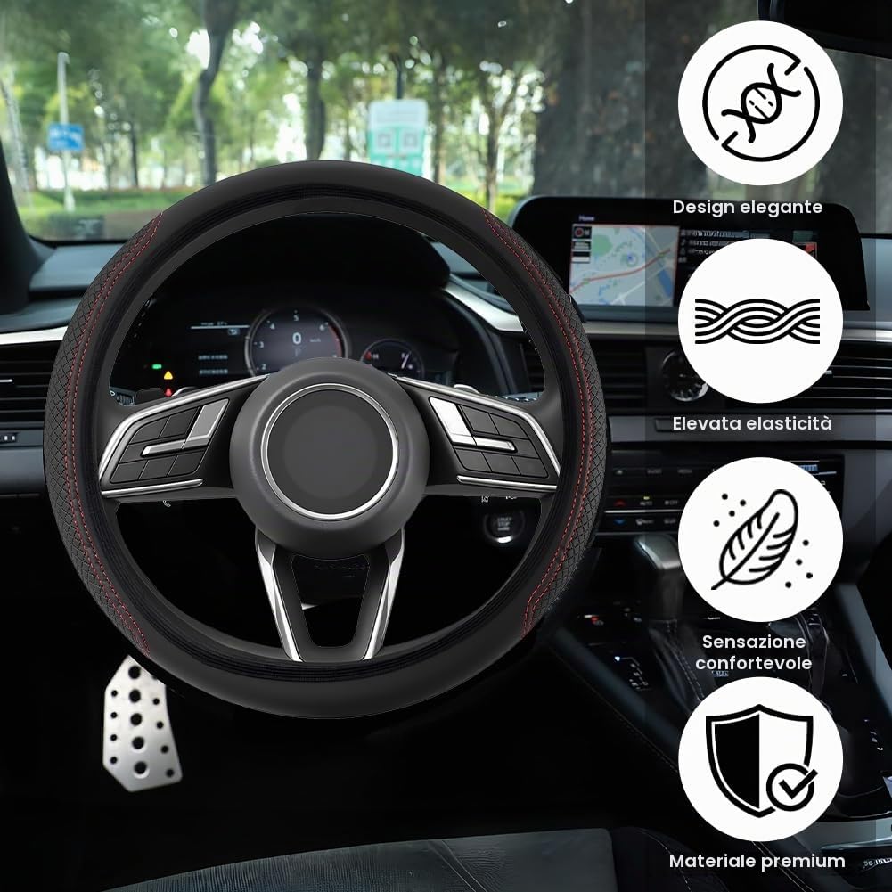 flintronic Coprivolante Auto, Coprivolante Auto in PVC Pelle, Traspirante e Antiscivolo, Universale 36-38 cm, Accessori Auto Interno