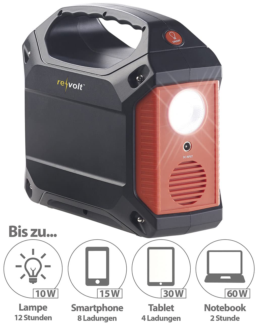 revolt Powerbank 230V: Powerstation & Solar-Generator, 155 Wh, 230 V, 12 V, USB, 180 Watt (Powerbank & Solar-Konverter, 230V, Ah)