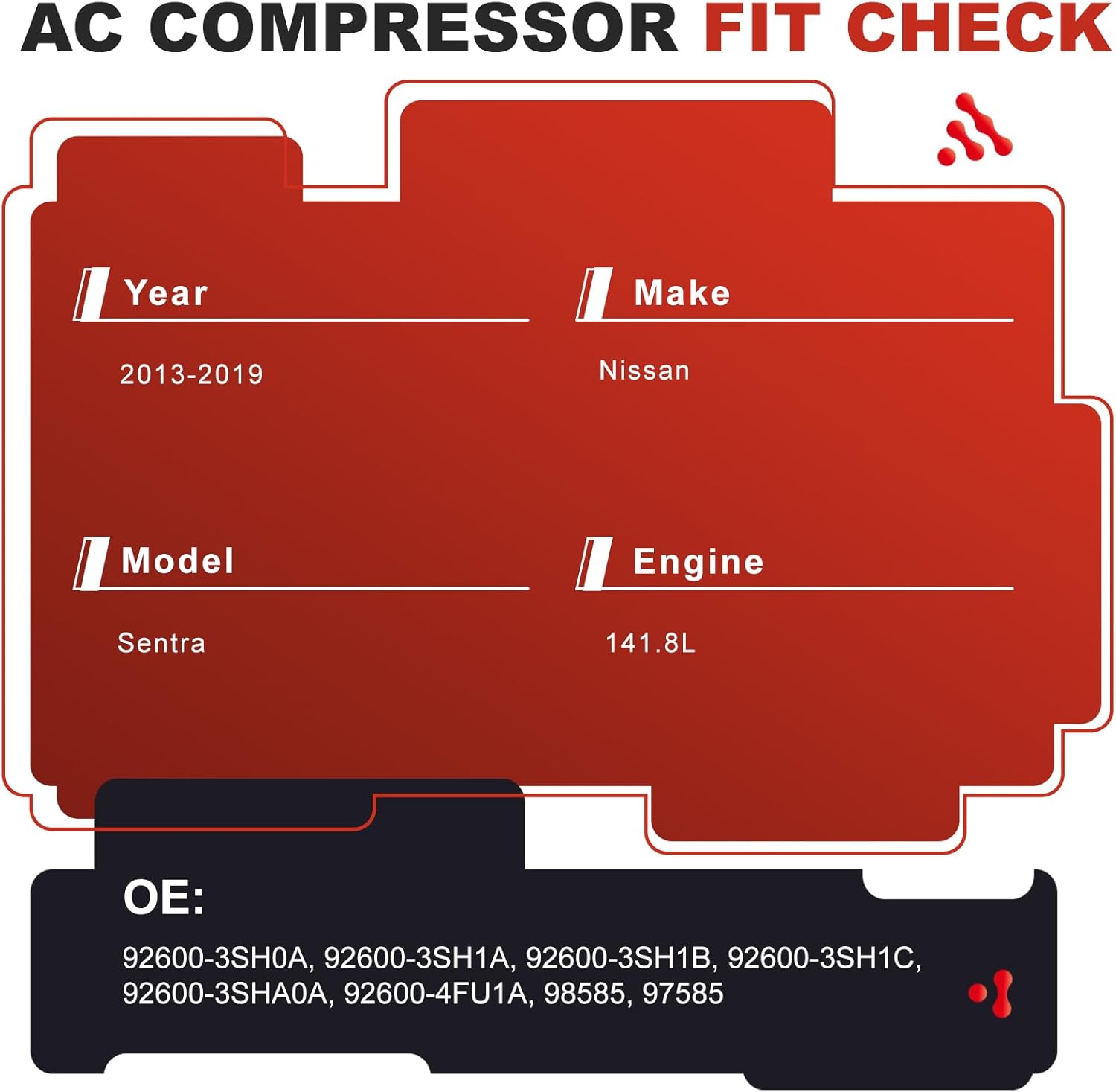 AC Compressor for Nissan Sentra l4 1.8L 2013-2019|OE Replaces 92600-3SH0A,92600-3SH1A/B/C, 92600-4FU1A | Air Conditioning A/C Compressor & Component Kit| Restores Powerful Cooling
