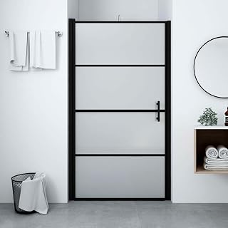 Shower Door Frost Tempered Glass 91x195 cm Black Shower Enclosure Inwards Opening,Space Saving Shower Door