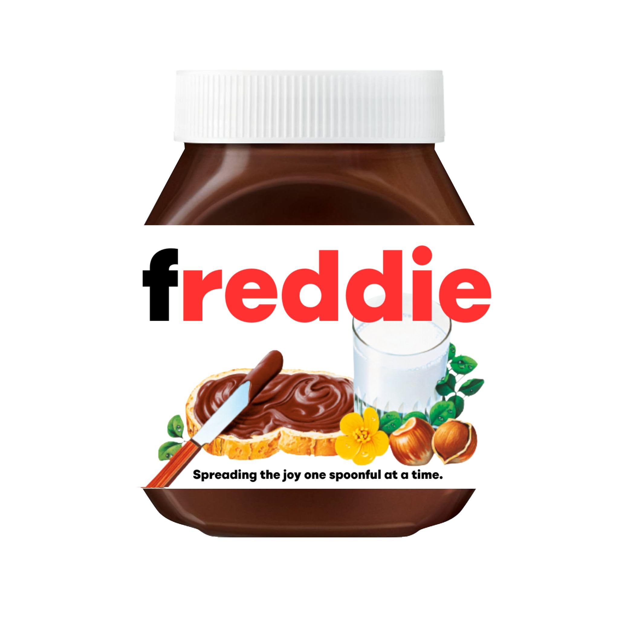 Emuworks Red, Black Premade Name Stickers Gifts: Gift Ready Custom Labels - Chocolate Spread Customised Gift, Custom Stickers For Jars, Hazelnut Cream Name Label - Christmas Gifts, Jar Not Included (Freddie)