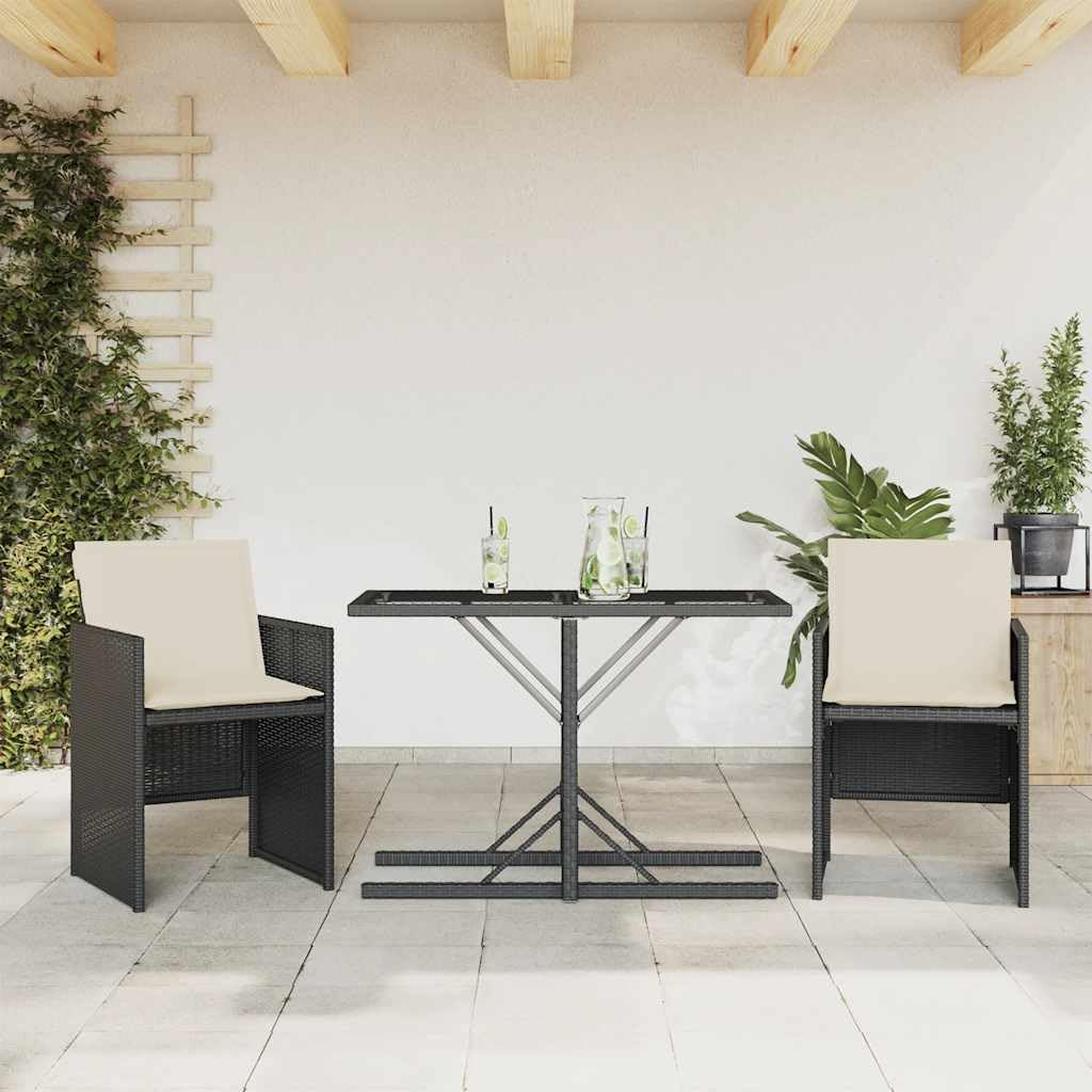 Ensemble de bistro 3 pièces noir avec table et 2 chaises de jardin Mobilier B en résine tressée