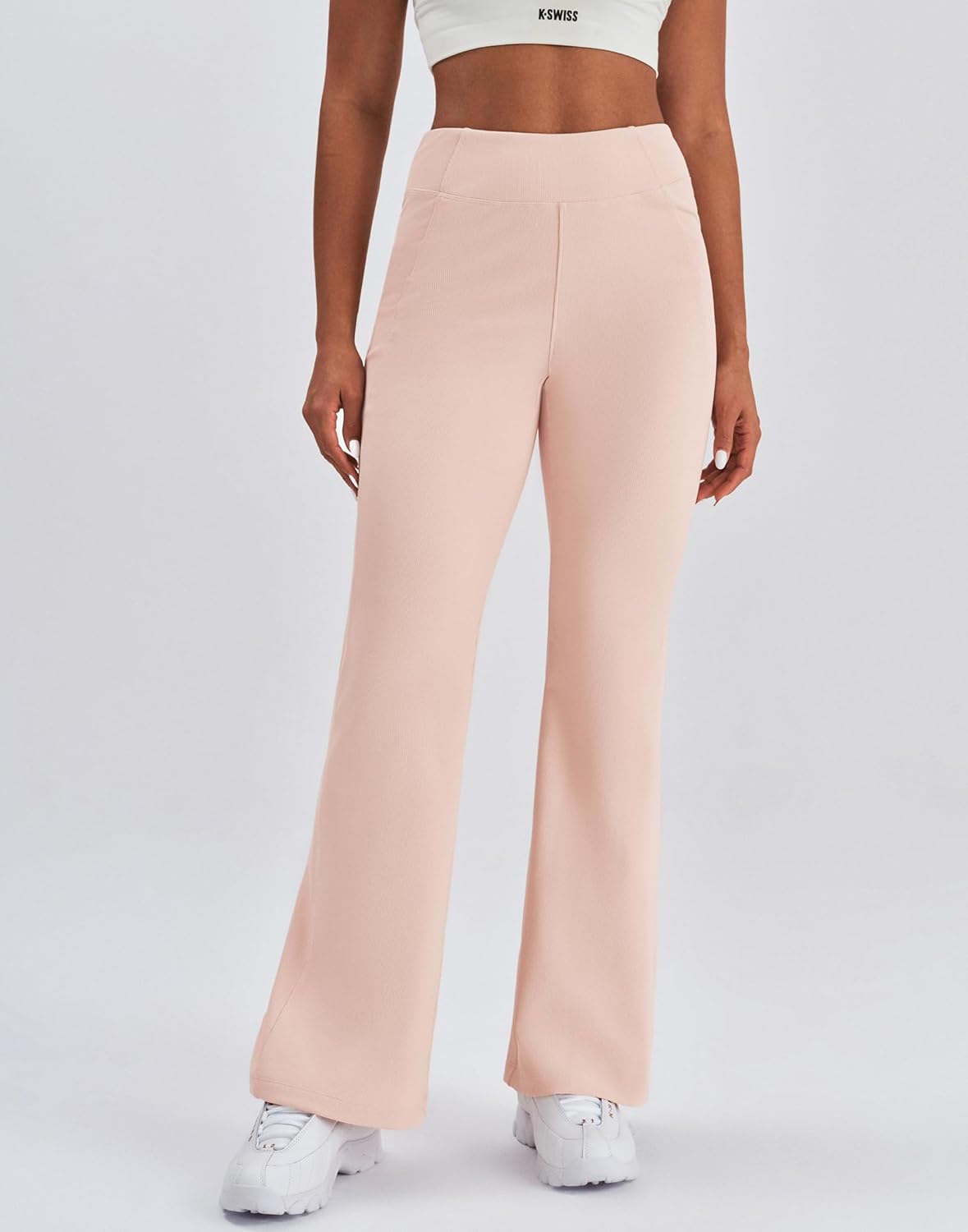 K-Swiss Women's Ribbed Flare Leggings - High Waisted Fleece Lined Bootcut Yoga Pants with Pockets for Lounge Work Casual - Image 4