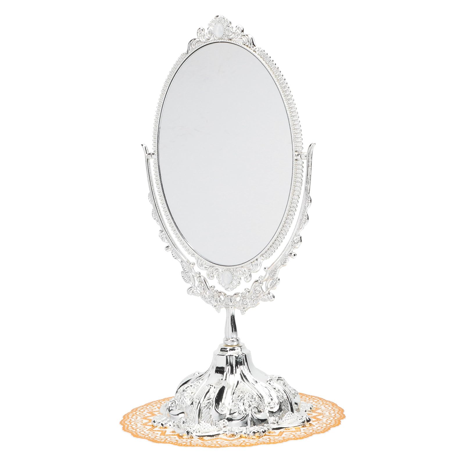 Miroir de maquillage pratique sans distorsion en metal argente