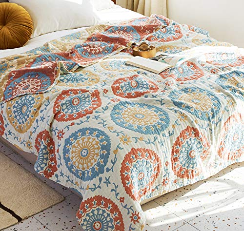 Up To 40% OFF Scientific Sleep Boho Round 100% Cotton Muslin Blanket Throw Cover for Bed, Couch & Sofa, Cozy Soft Lightweight Warm Bedspread Coverlet (11, F/Q 78" X 90")