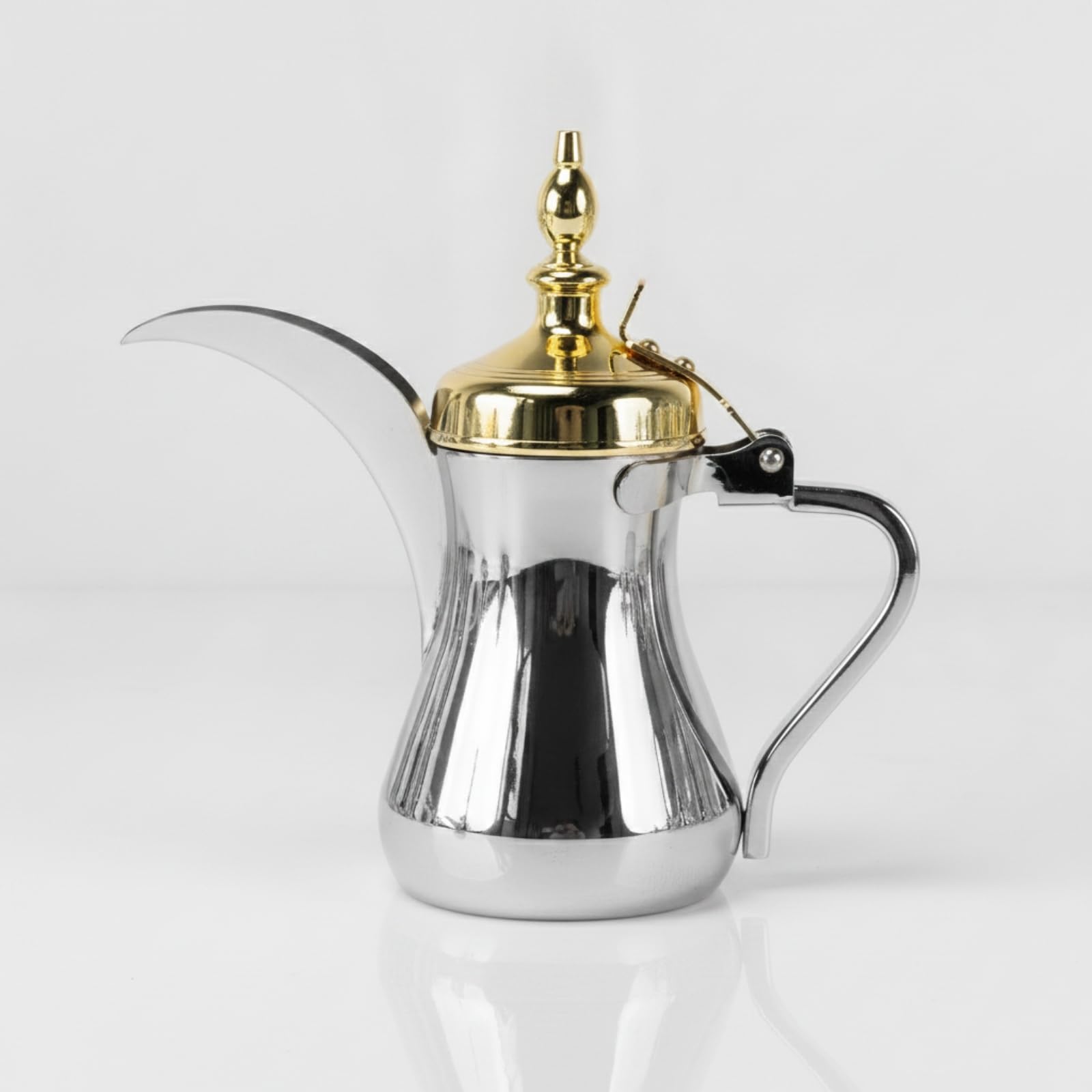 LOVIVER Caffettiera per Caffè Arabo Alimentare, 1100 Ml, Cromato Con Coperchio Dorato