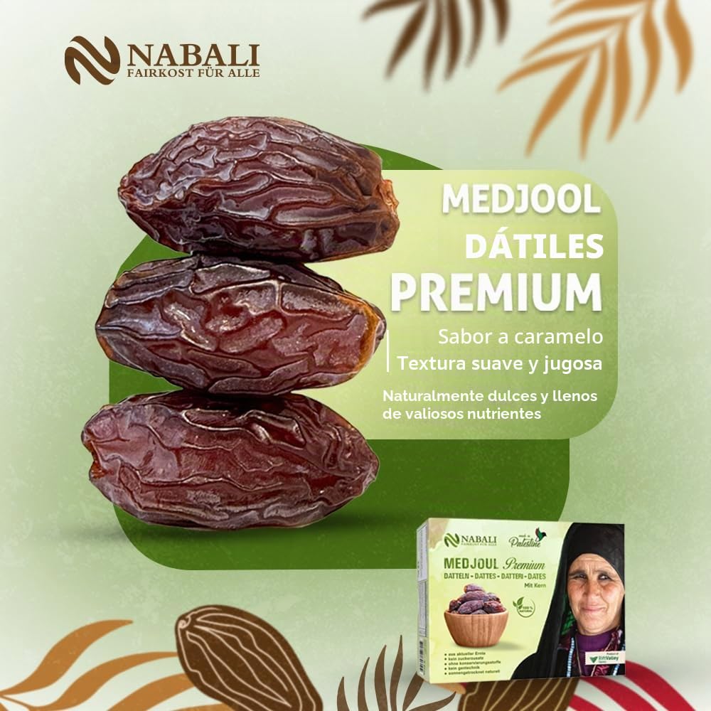 NABALI FAIRKOST Medjoul dátiles de Palestina - 100% natural aromático Tradicional Fresco & Oriental I sin conservantes I vegano I dátiles Medjoul jumbo (5 kg)
