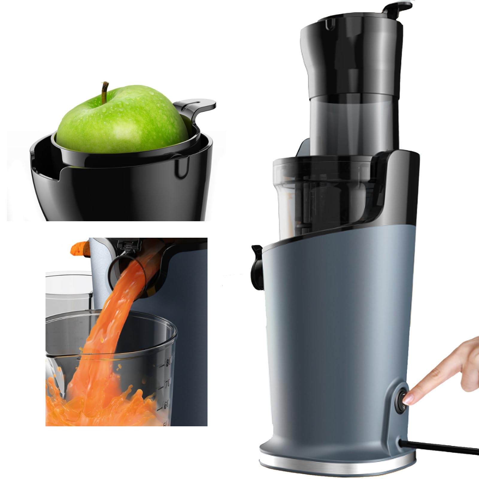 Estrattore di succo lento e estrattore di succo a masticazione - Bocca larga da 78 mm, tramoggia di alimentazione, estrattore di succo a freddo, 200 W, estrattore di succo lento per frutta e verdura