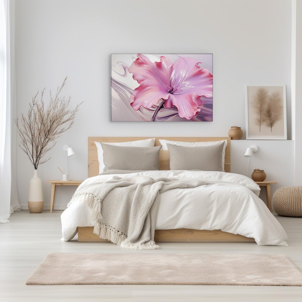 Canvas for Living room. Illuminating Beauty: The Abstract Pink Blossom That Radiates Artistry, 27 x 18 inch Canvas Wall Art - Contemporary Masterpieces - Modern Home Decor - 69x46 cm (27x18 inch)