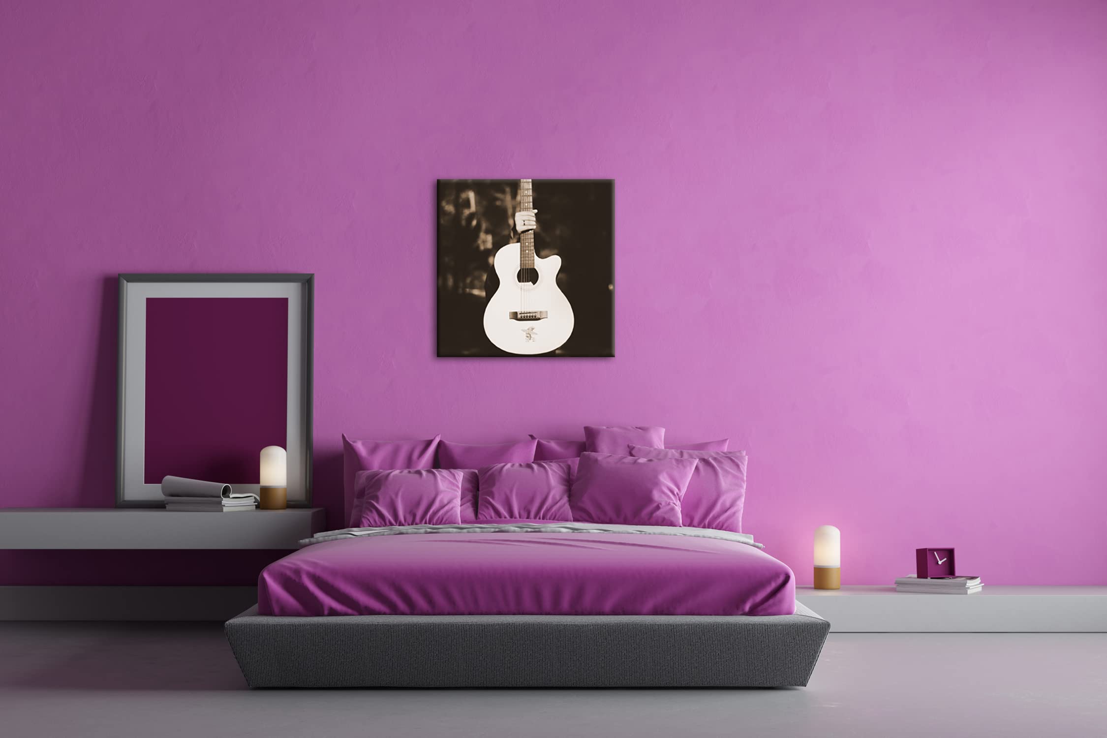 deyoli Chitarra acustica bianca Formato: 70 x 70 cm Effetto: Seppia su tela, motivo già incorniciato su telaio in vero legno, stampa digitale di alta qualità con cornice