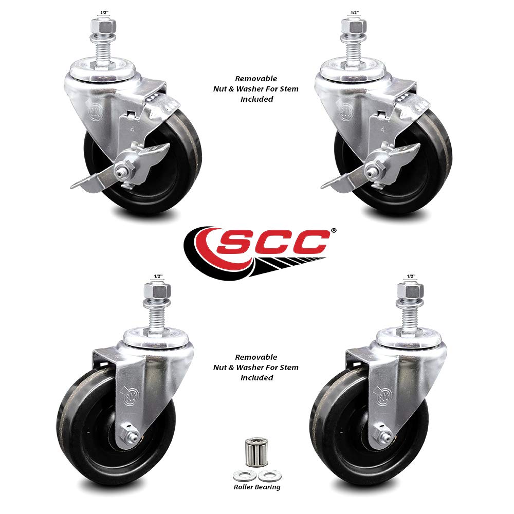 Phenolic Swivel Threaded Stem Caster Set of 4 w/Roller Bearing - 4