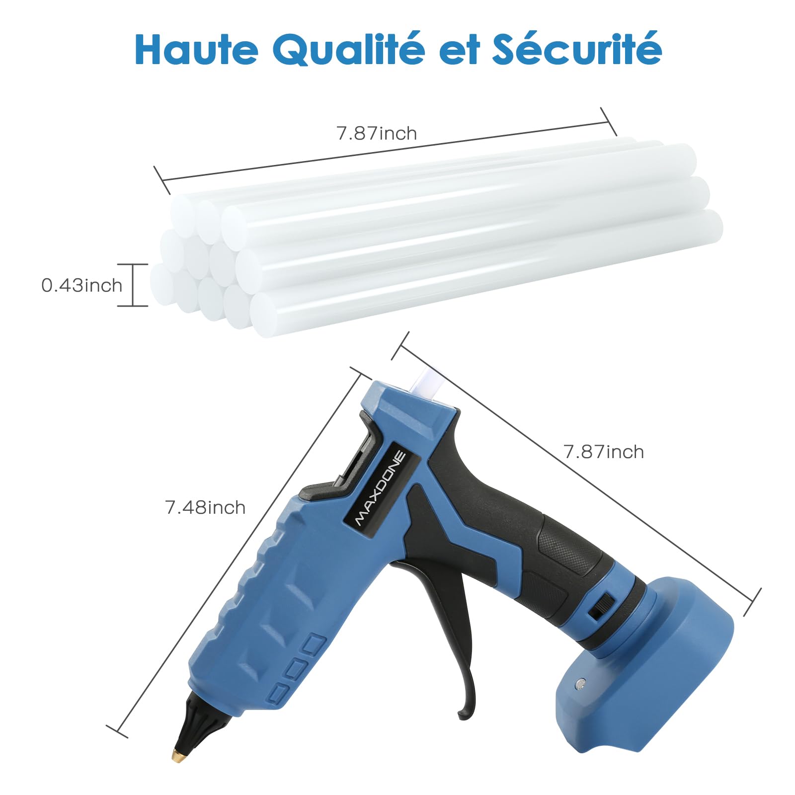Pistolet à Colle Chaude sans fil 100W, Pistolet a Colle Chaude Compatible Avec Makita 18V et Bâtons de Colle, Pour le Bricolage, L'art, Bâtons de 11 mm (Outil Nu, Sans Batterie, Sans Chargeur)