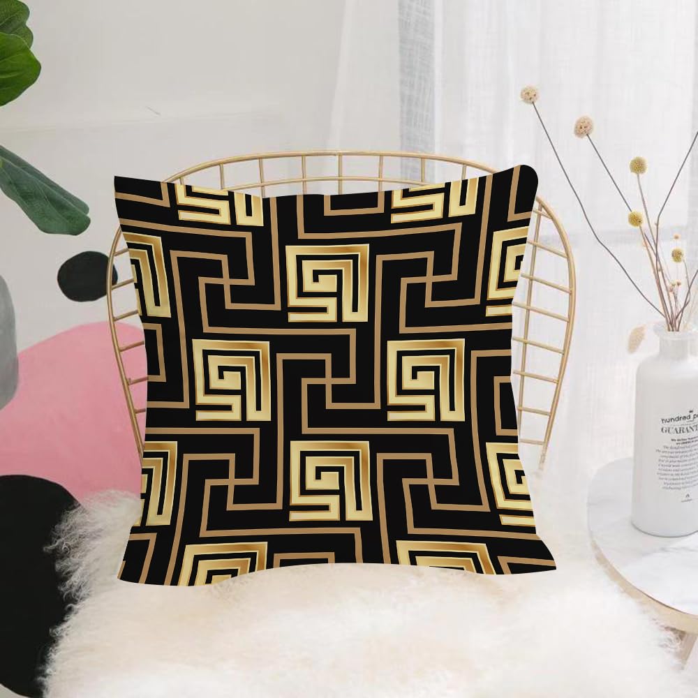 HYOSXW Cushion Cover,Throw Pillow Case Home Decorative for Living Room Bedroom Sofa Chair 16X16 Inch,Geometric Meander Black and Golden Greece Greek Tiles Gold,Pillowcase 40X40cm